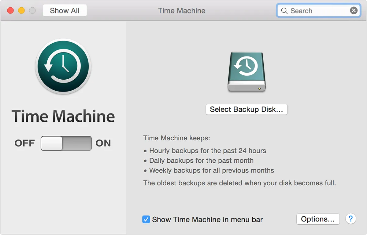 Time Machine preferences